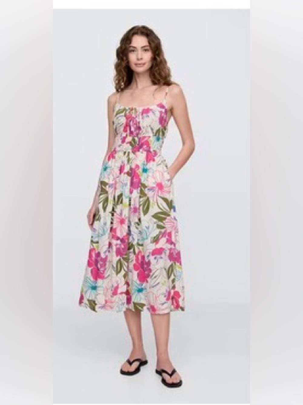 Gap Floral Sleeveless Midi Dress in Pink + Green XL NWT